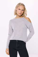 Springfield Playera abertura hombro lurex gris