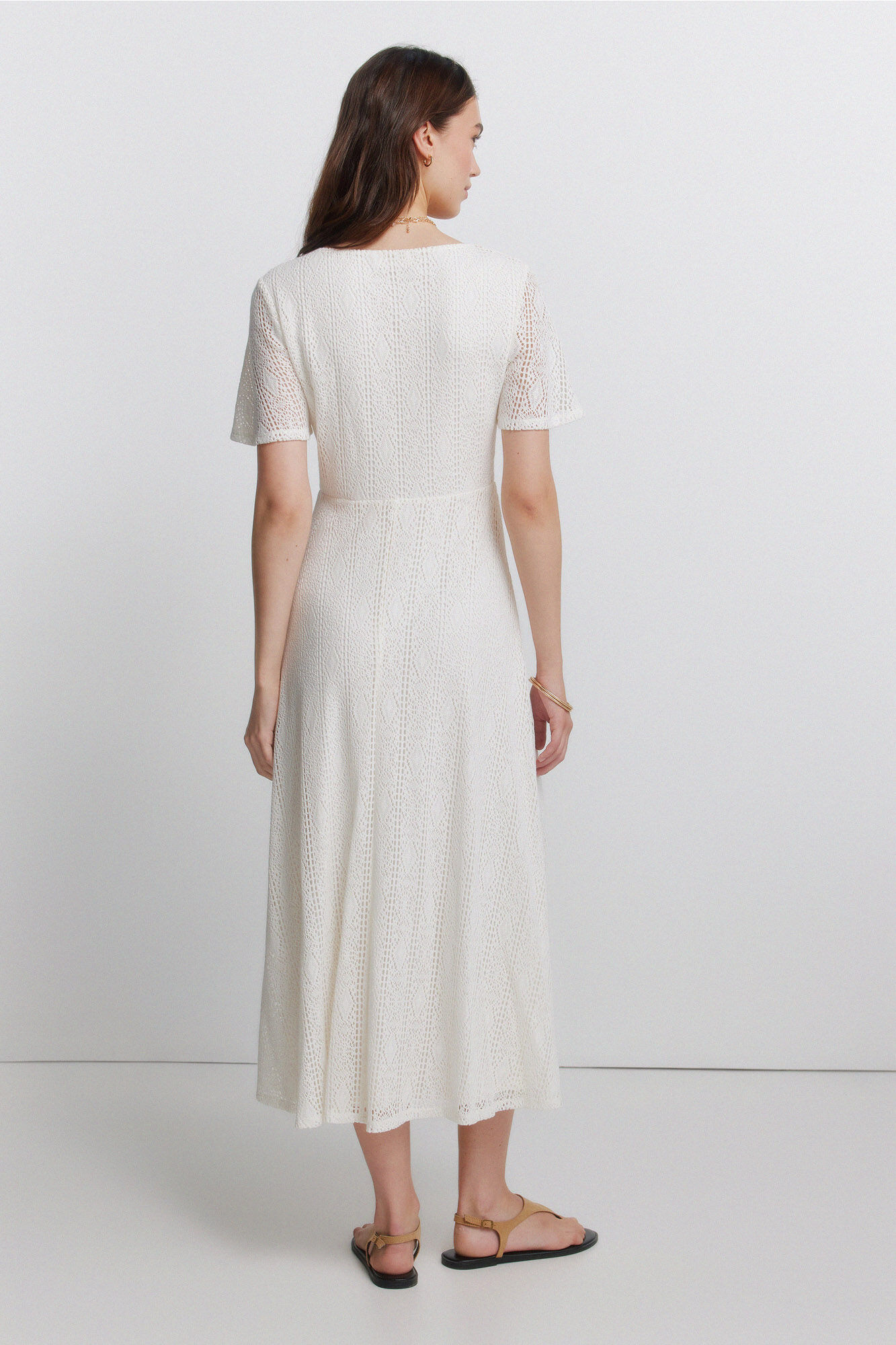 Springfield Vestido midi bordado blanco