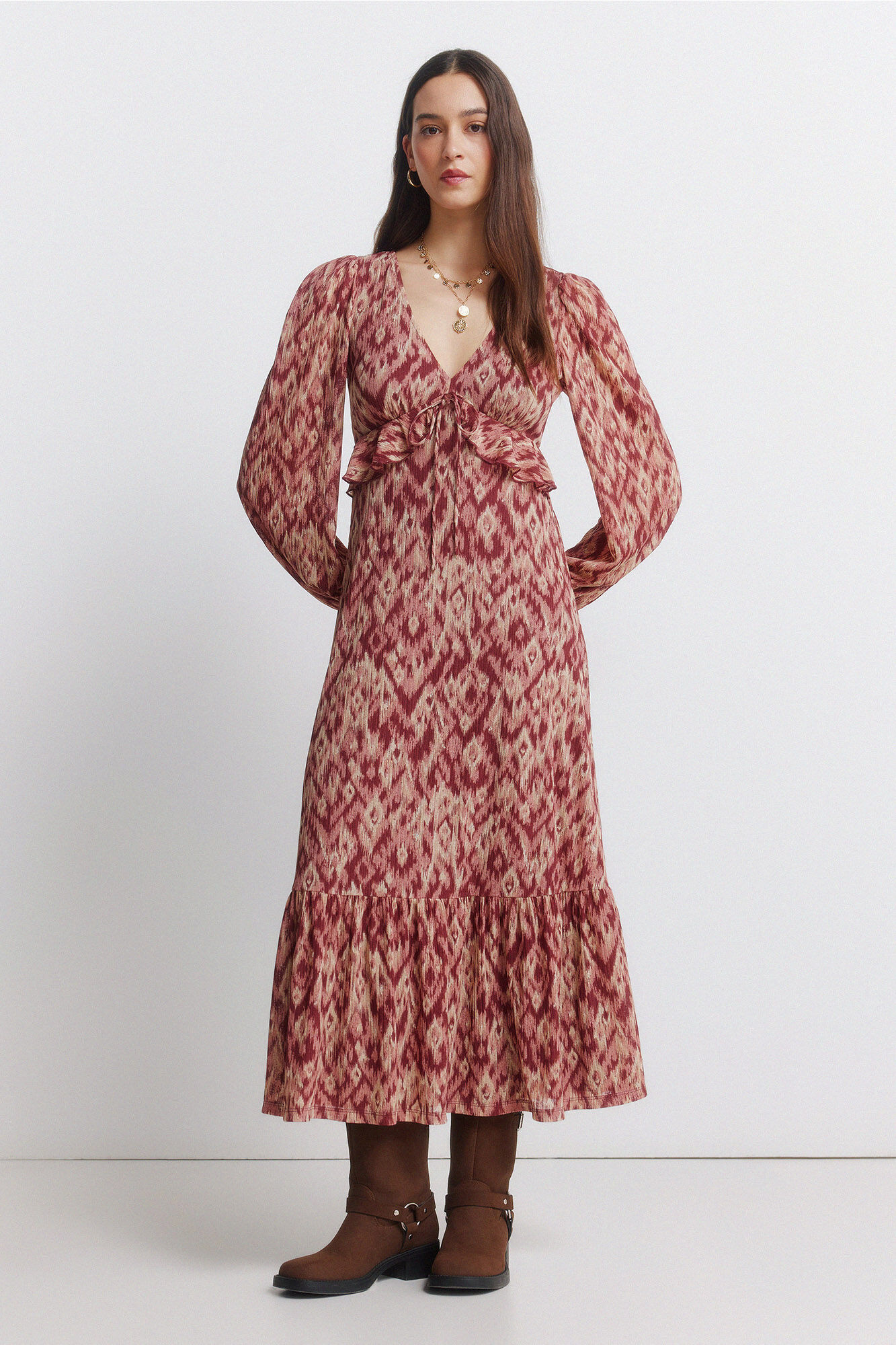 Springfield Vestido midi con volante en la cintura