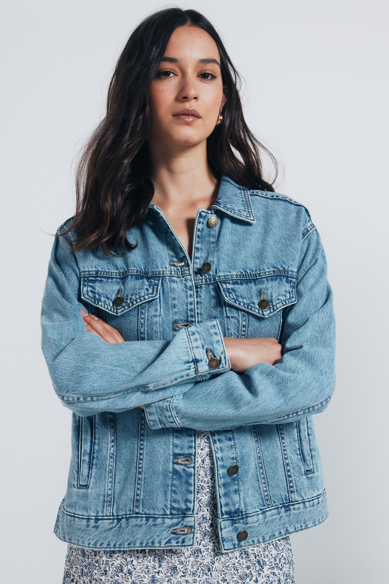 Springfield Chamarra denim oversized algod&oacute;n azul