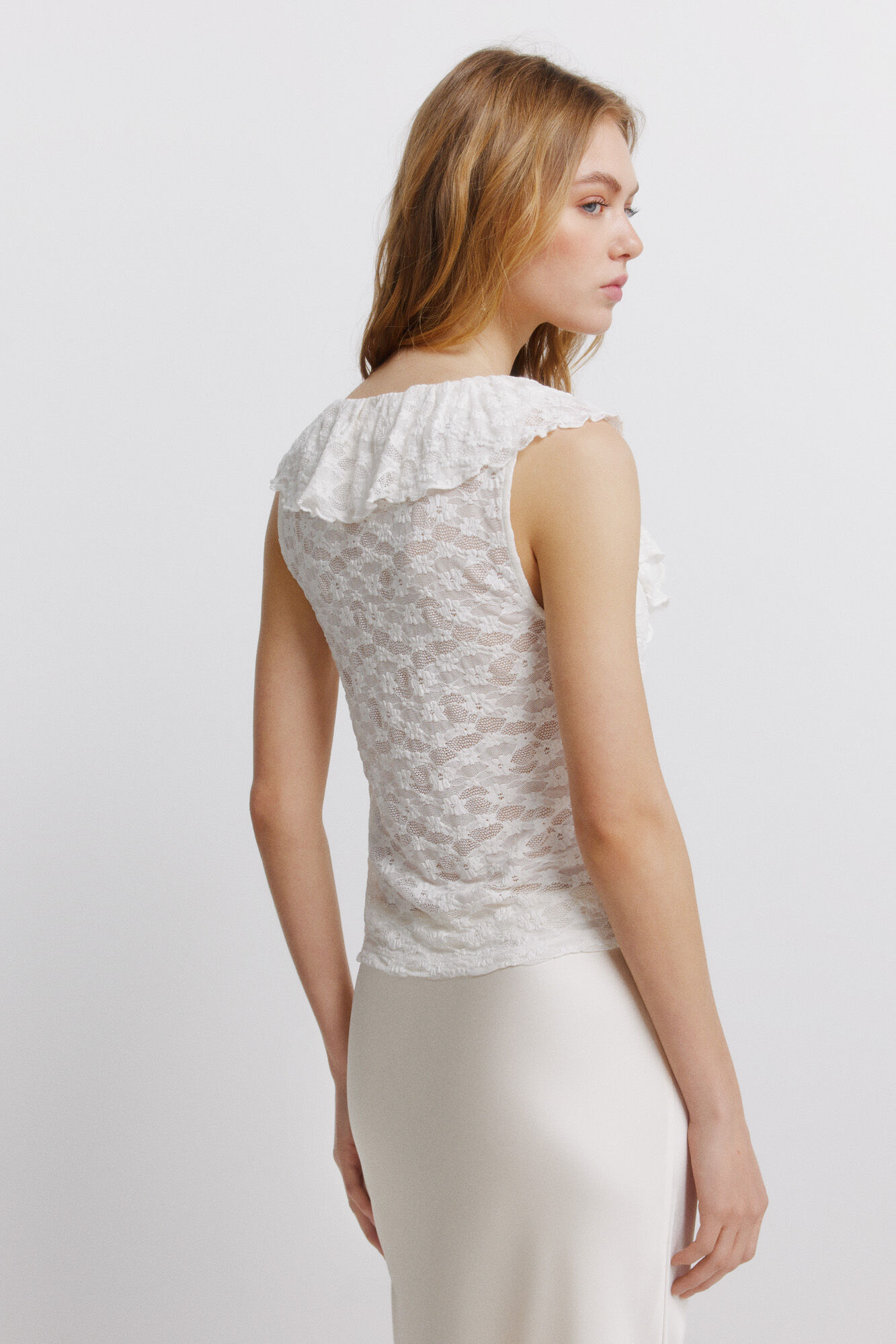 Springfield Top de volantes de encaje blanco
