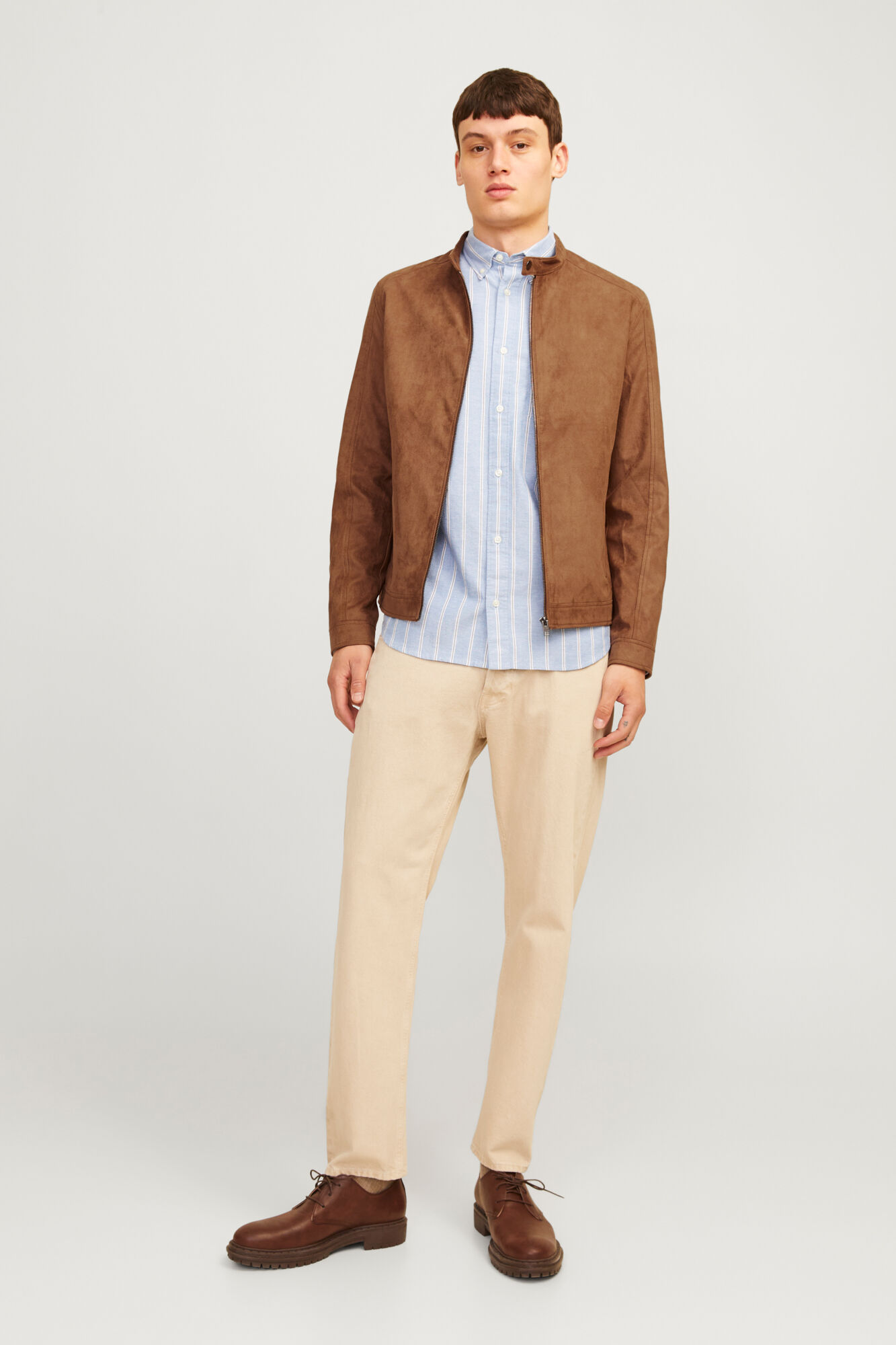 Jack & Jones Chamarra motera simil ante caf&eacute;