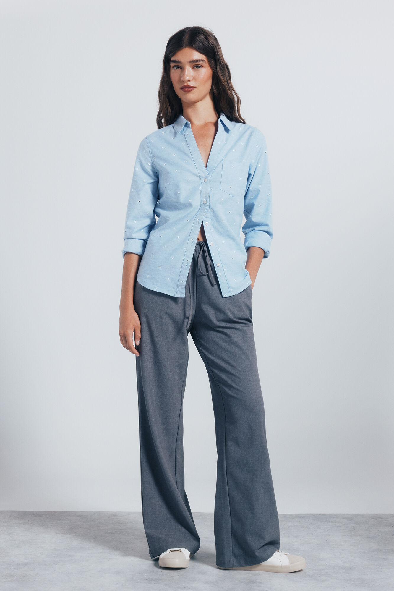 Springfield Camisa oxford cuello abierto azul