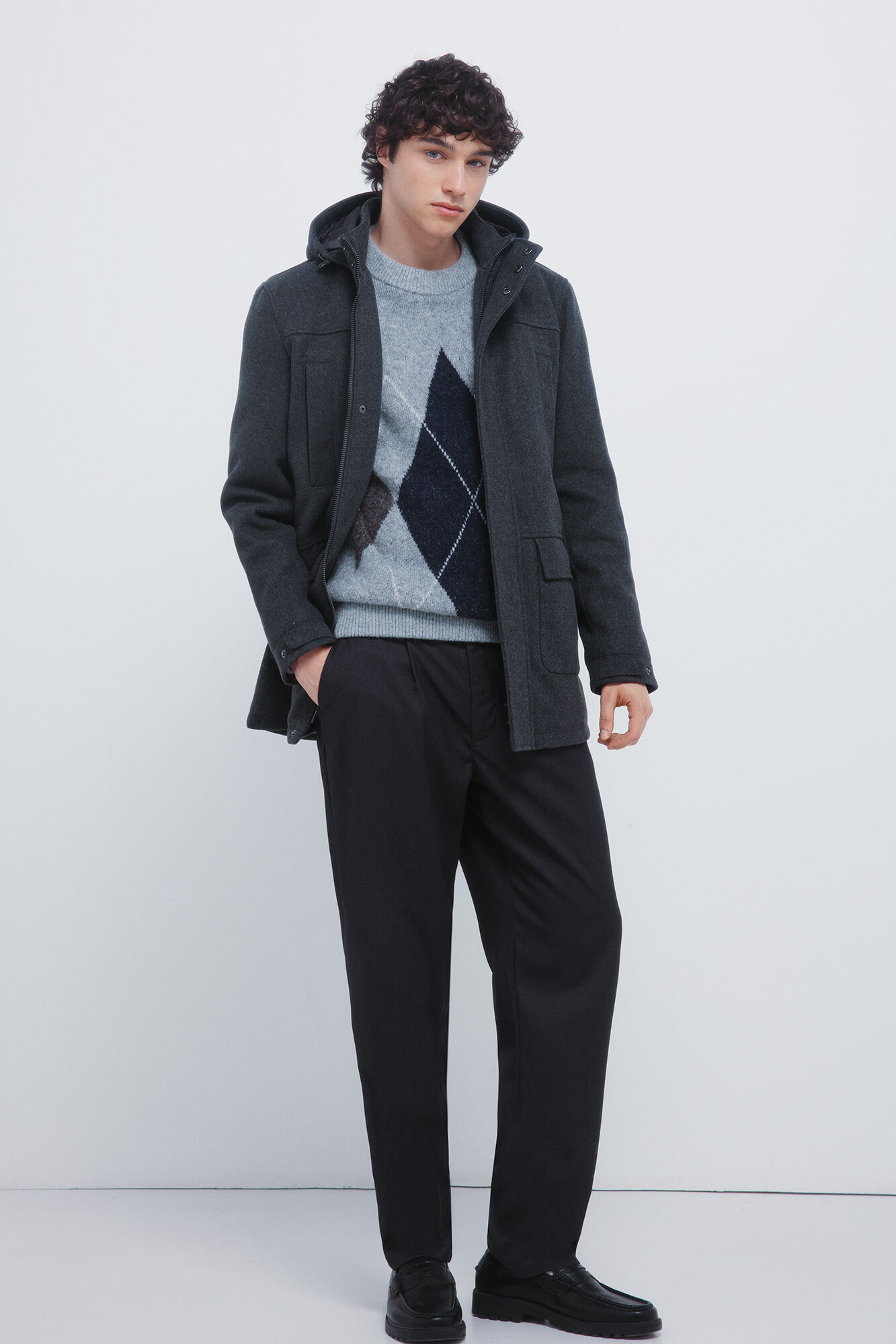 Springfield Parka larga efecto lana gris