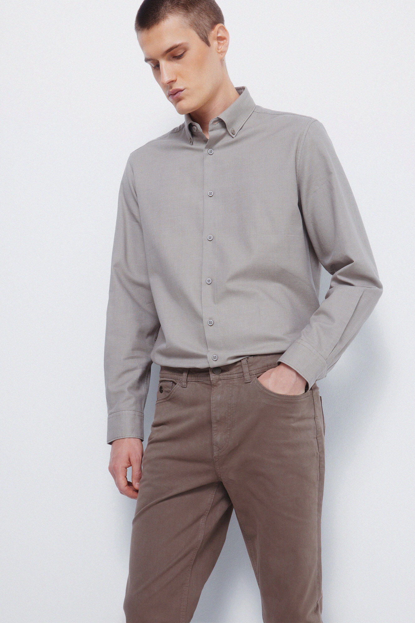 Springfield Pantal&oacute;n slim fit de 5 bolsillo caf&eacute;