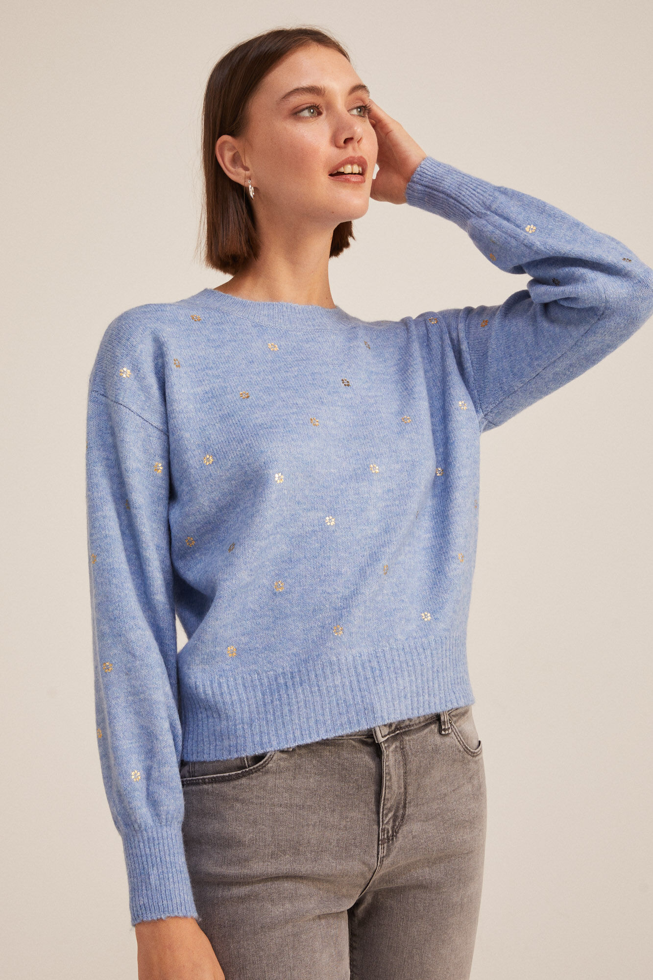 Springfield Su&eacute;ter Flores Metalizadas azul