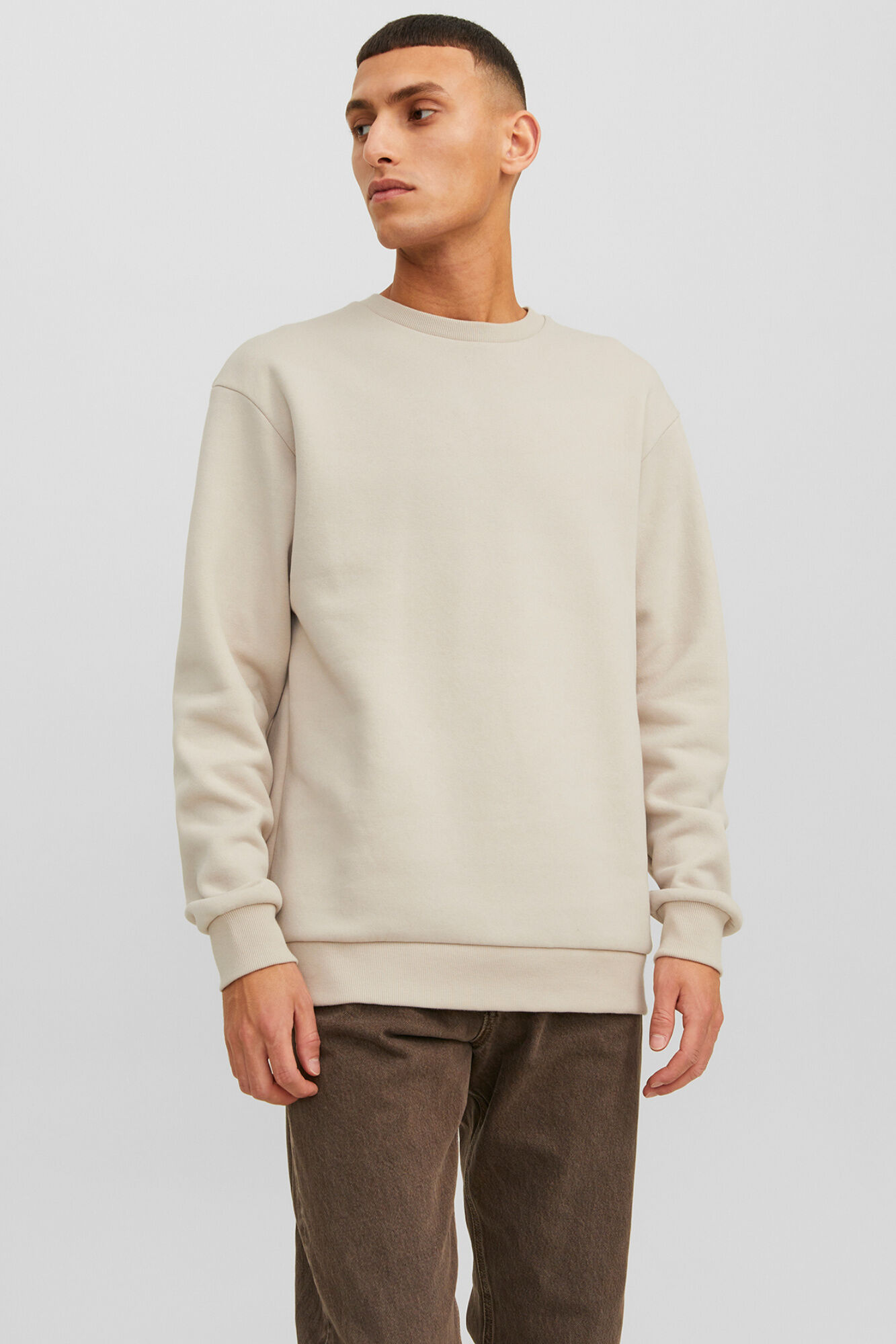 Jack & Jones Sudadera b&aacute;sica de cuello redondo gris