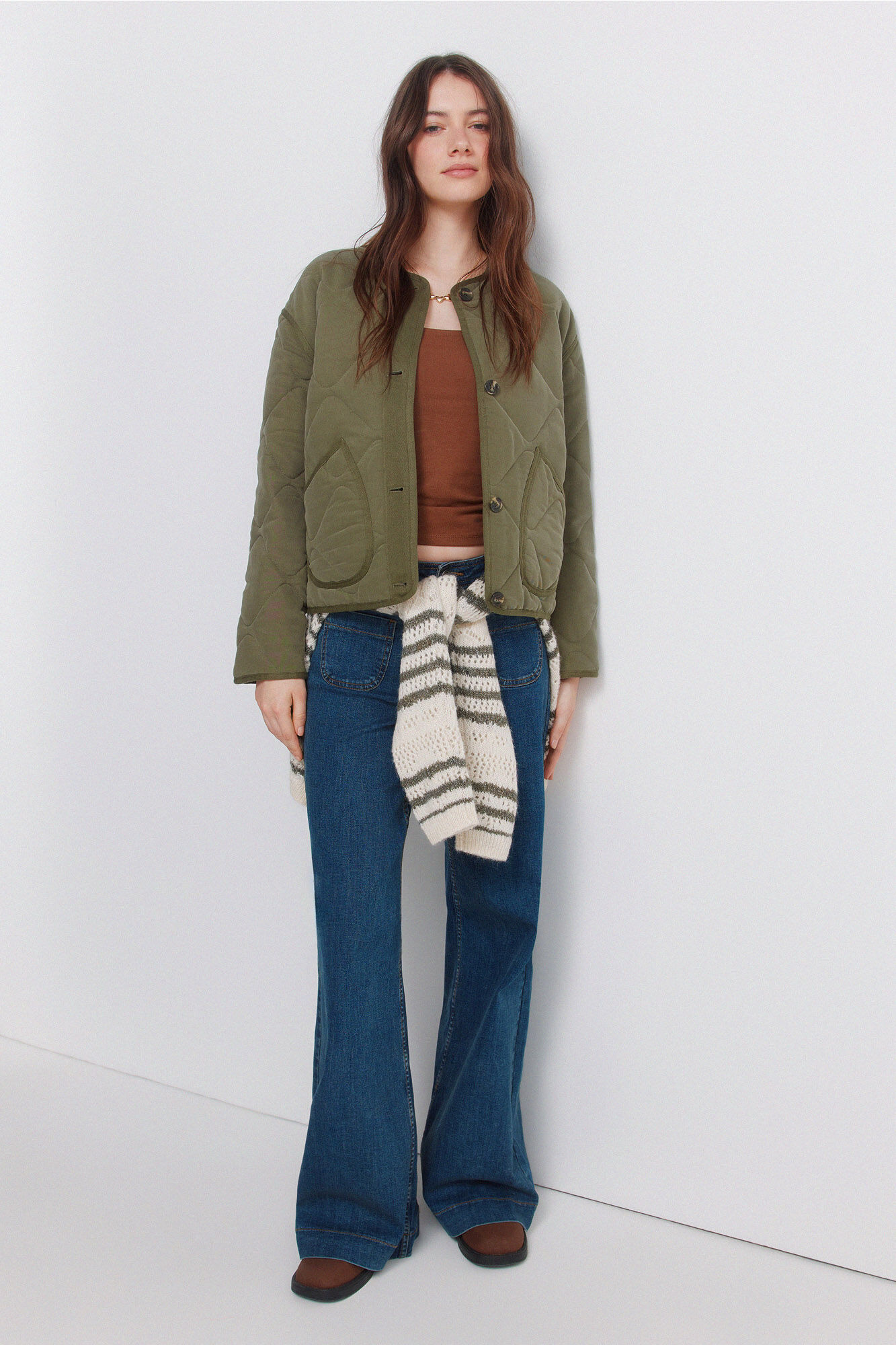 Springfield Chamarra corta acolchada verde khaki