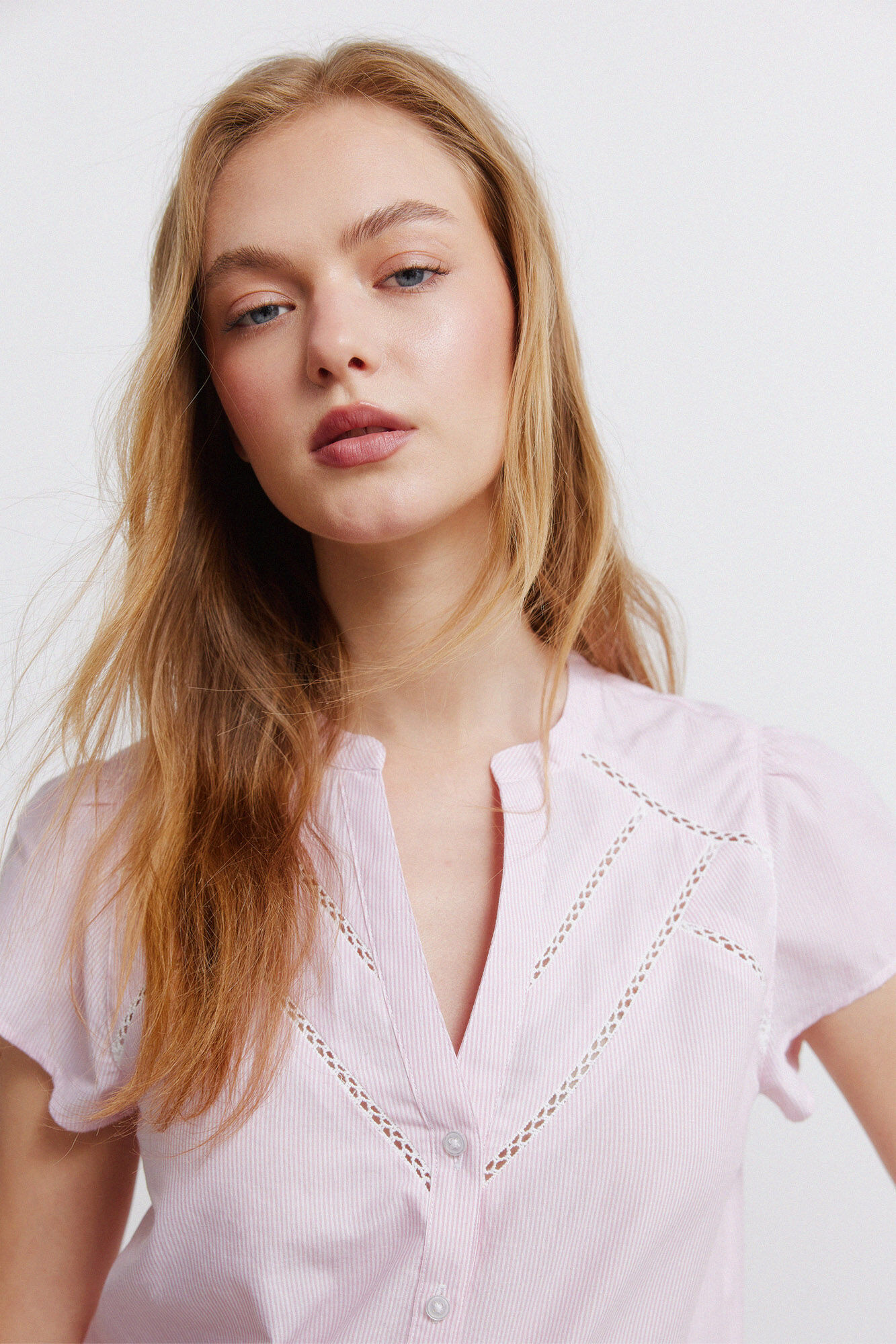 Springfield Blusa de algod&oacute;n con encaje rosa