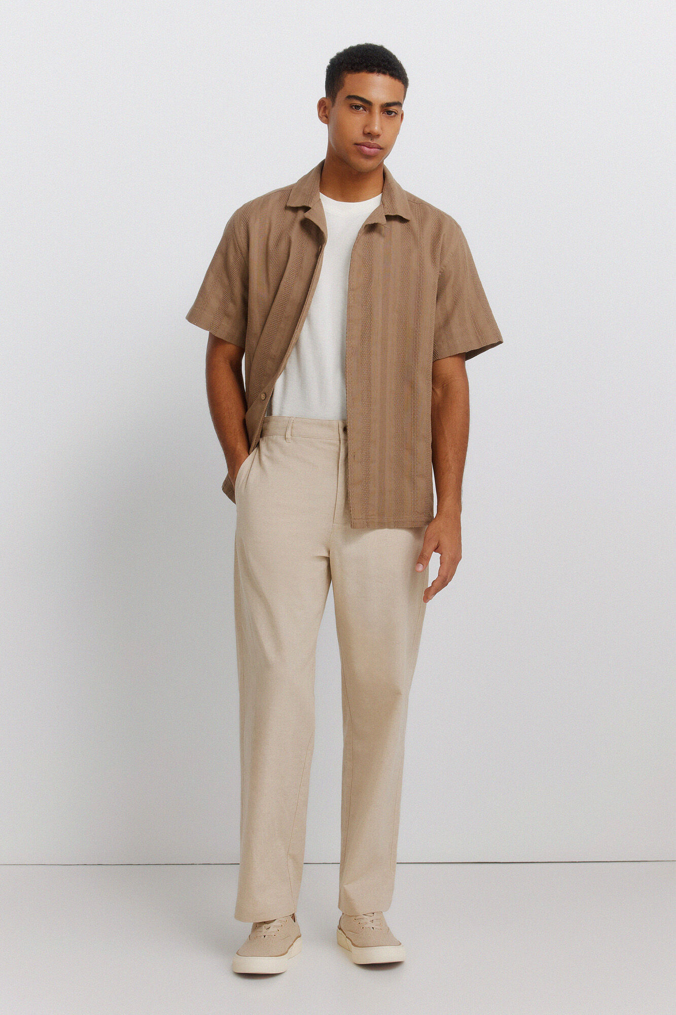 Springfield Camisa bowling manga corta de jacquard caf&eacute;