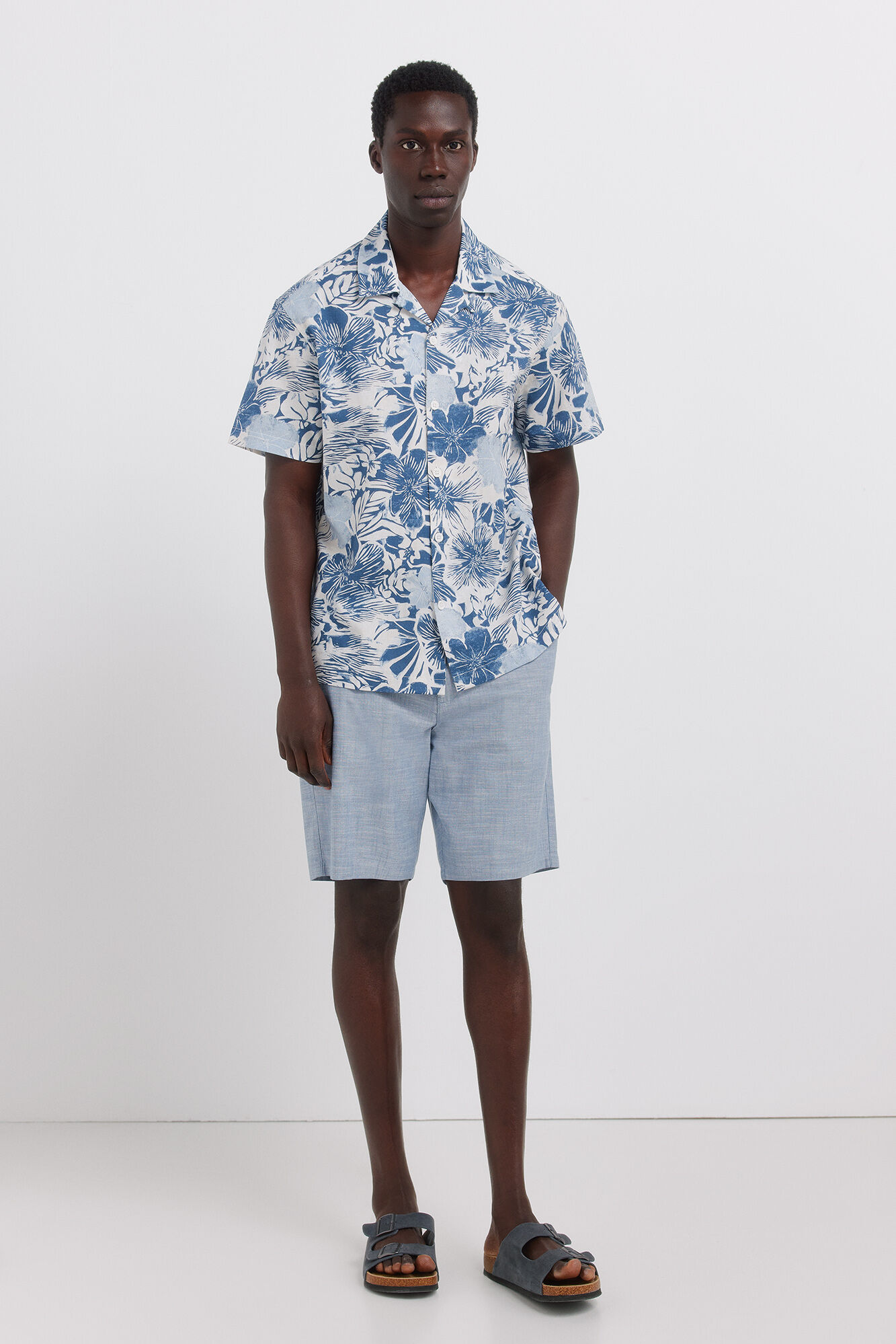 Springfield Camisa de manga corta de lino estampada azul