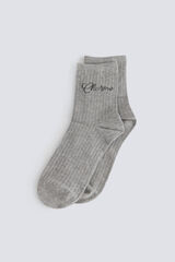 Springfield Calcetines de canal&eacute; con mensaje gris