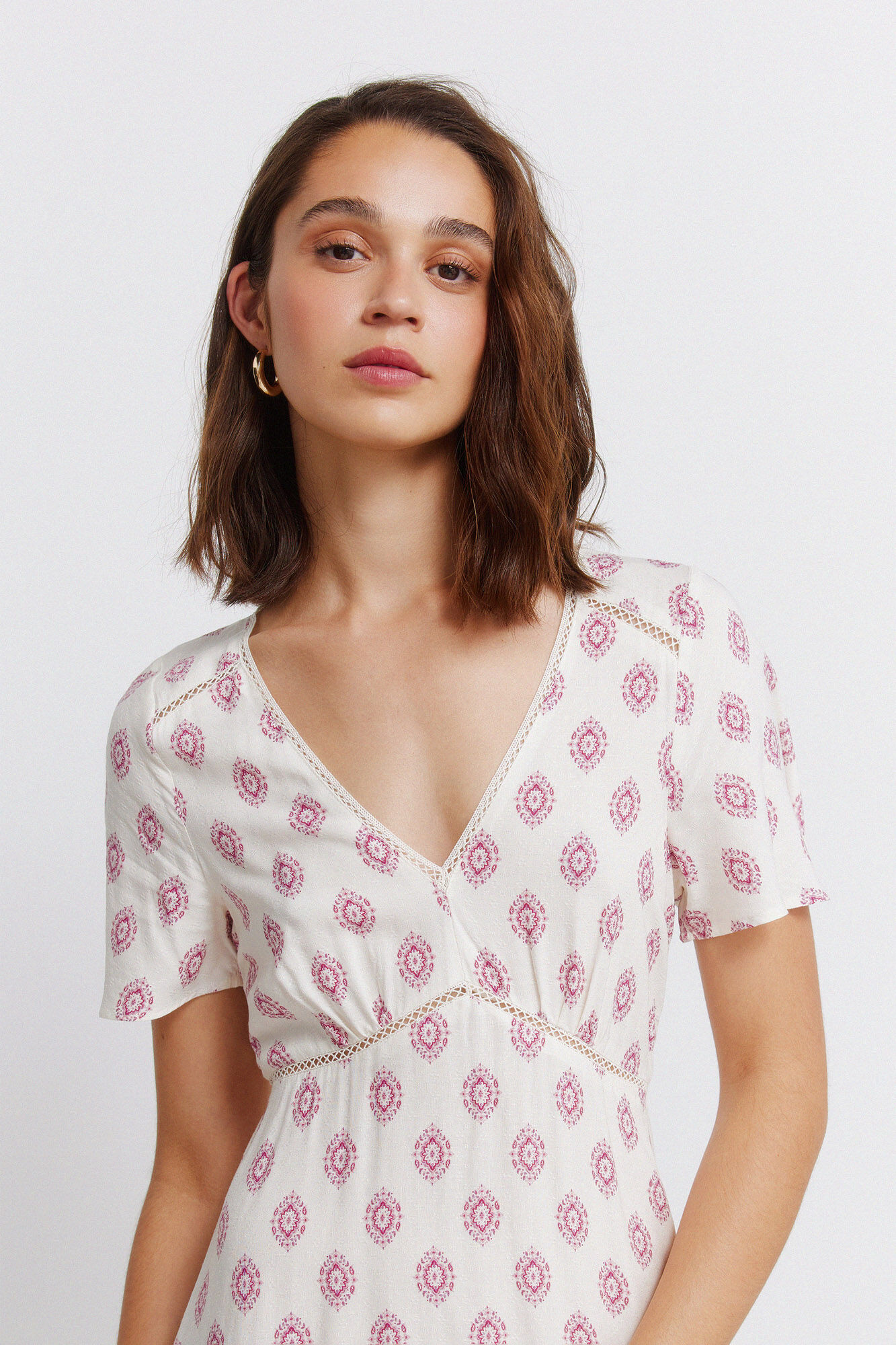 Springfield Vestido midi de encaje de manga corta