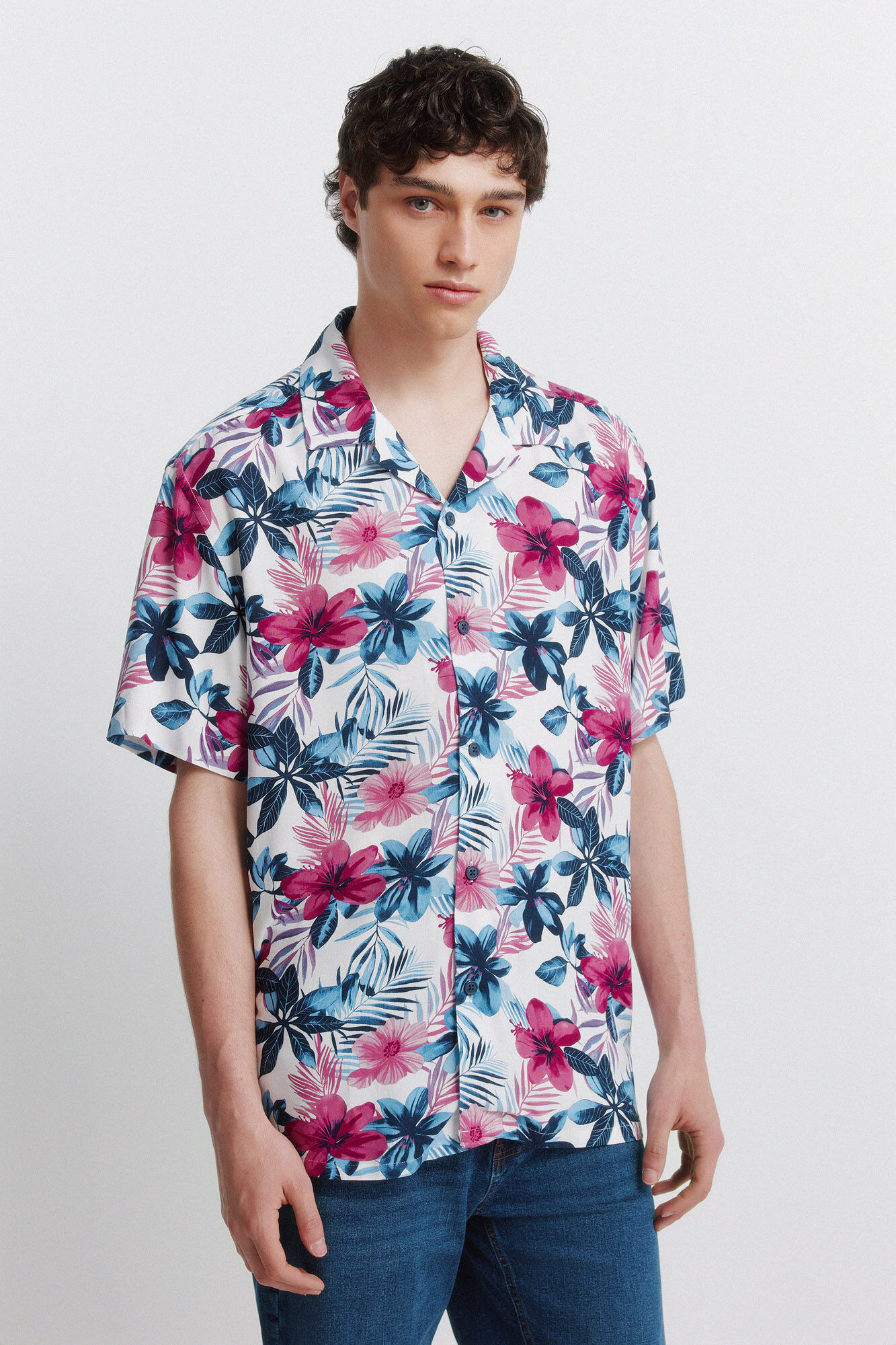 Springfield Camisa de manga corta de viscosa estampada