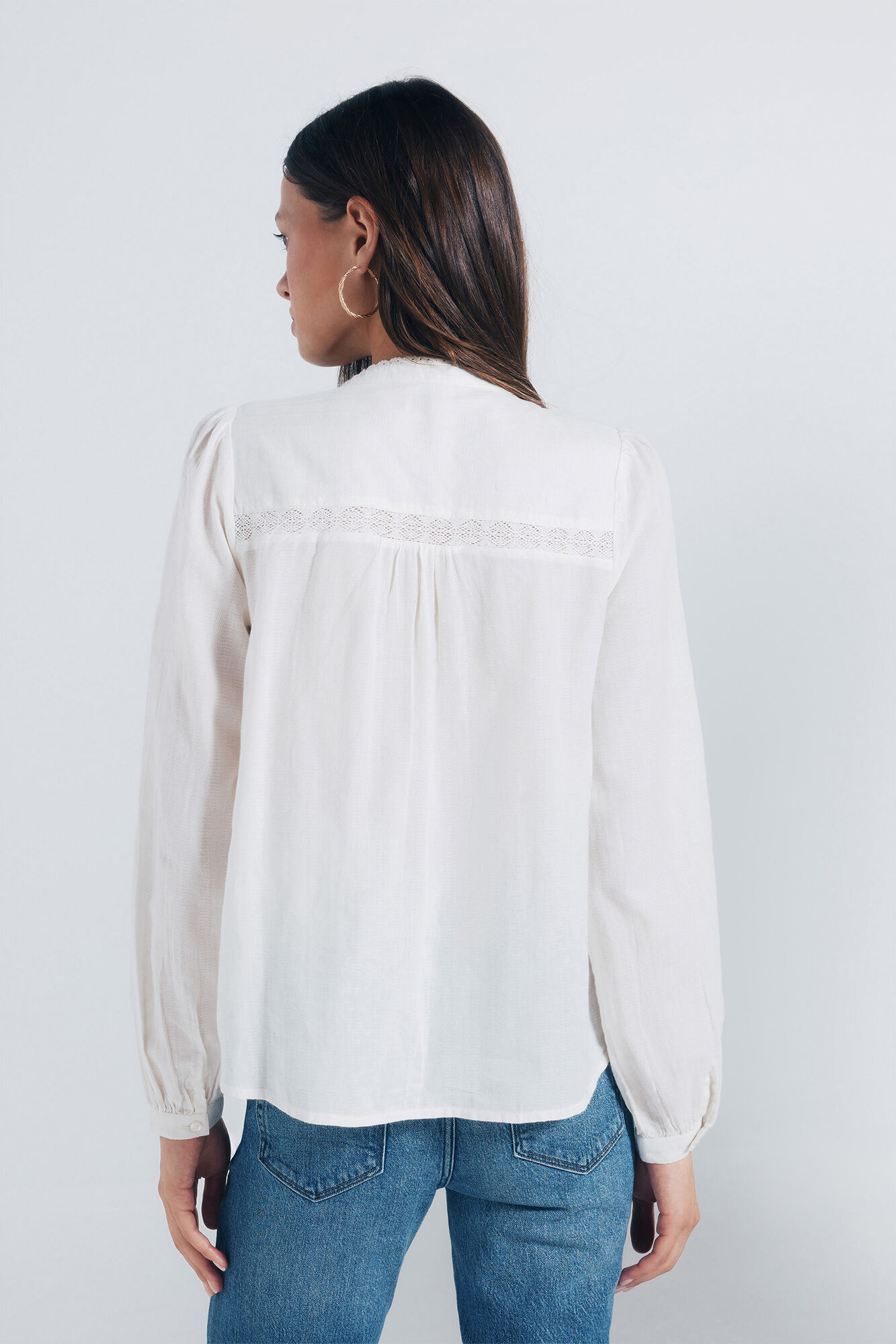 Springfield Blusa lace algod&oacute;n caf&eacute;