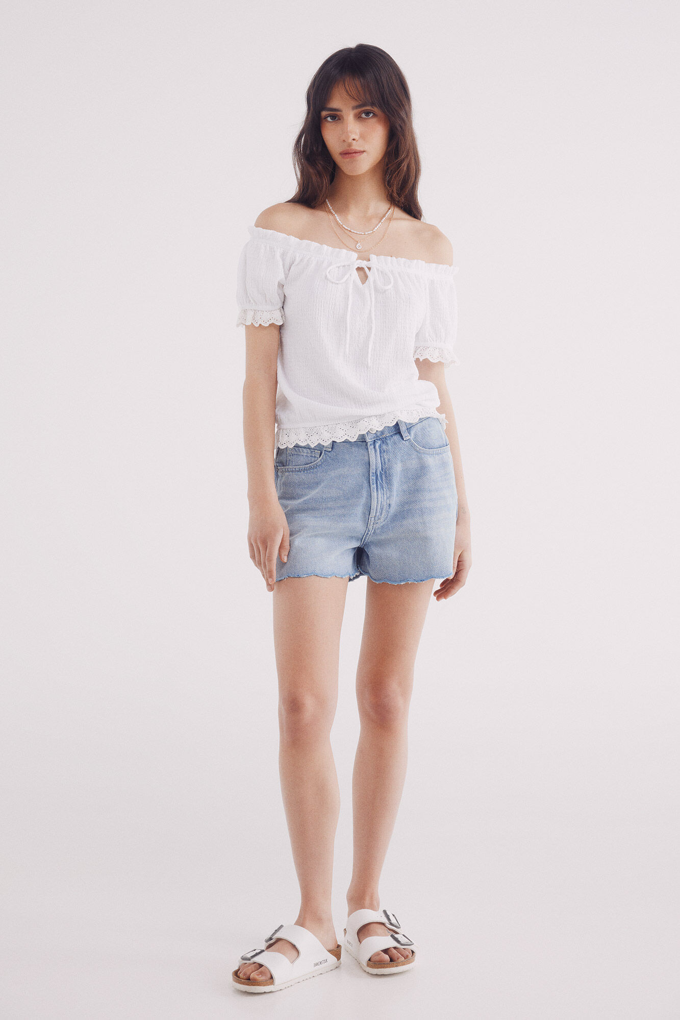 Springfield Top de camarera de encaje natural