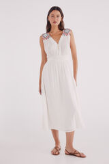 Springfield Vestido midi bordados étnicos beige