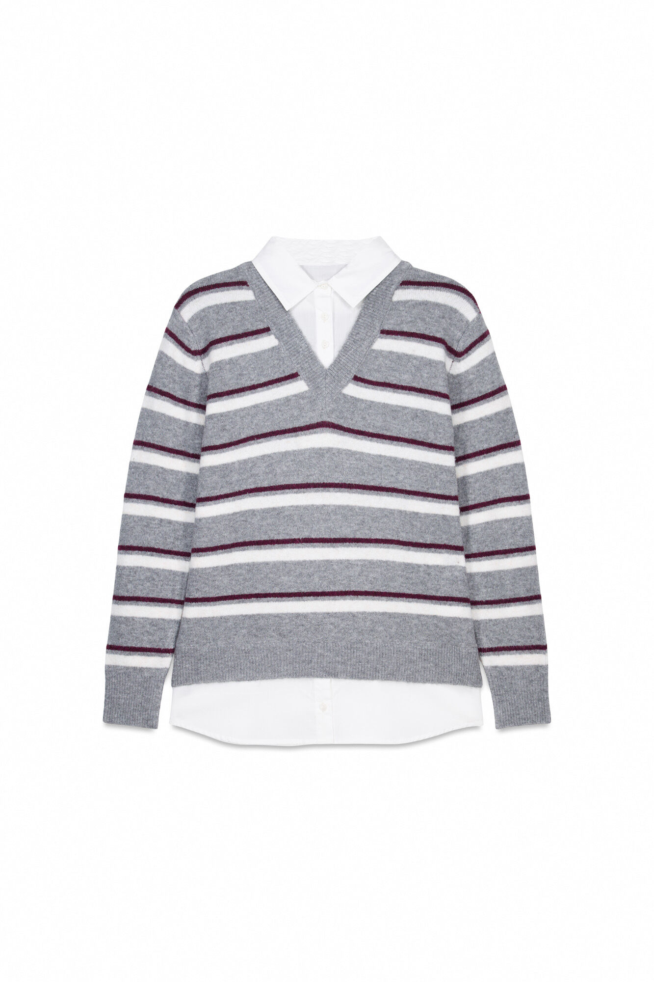 Springfield Su&eacute;ter de rayas bimateria cuello pico gris