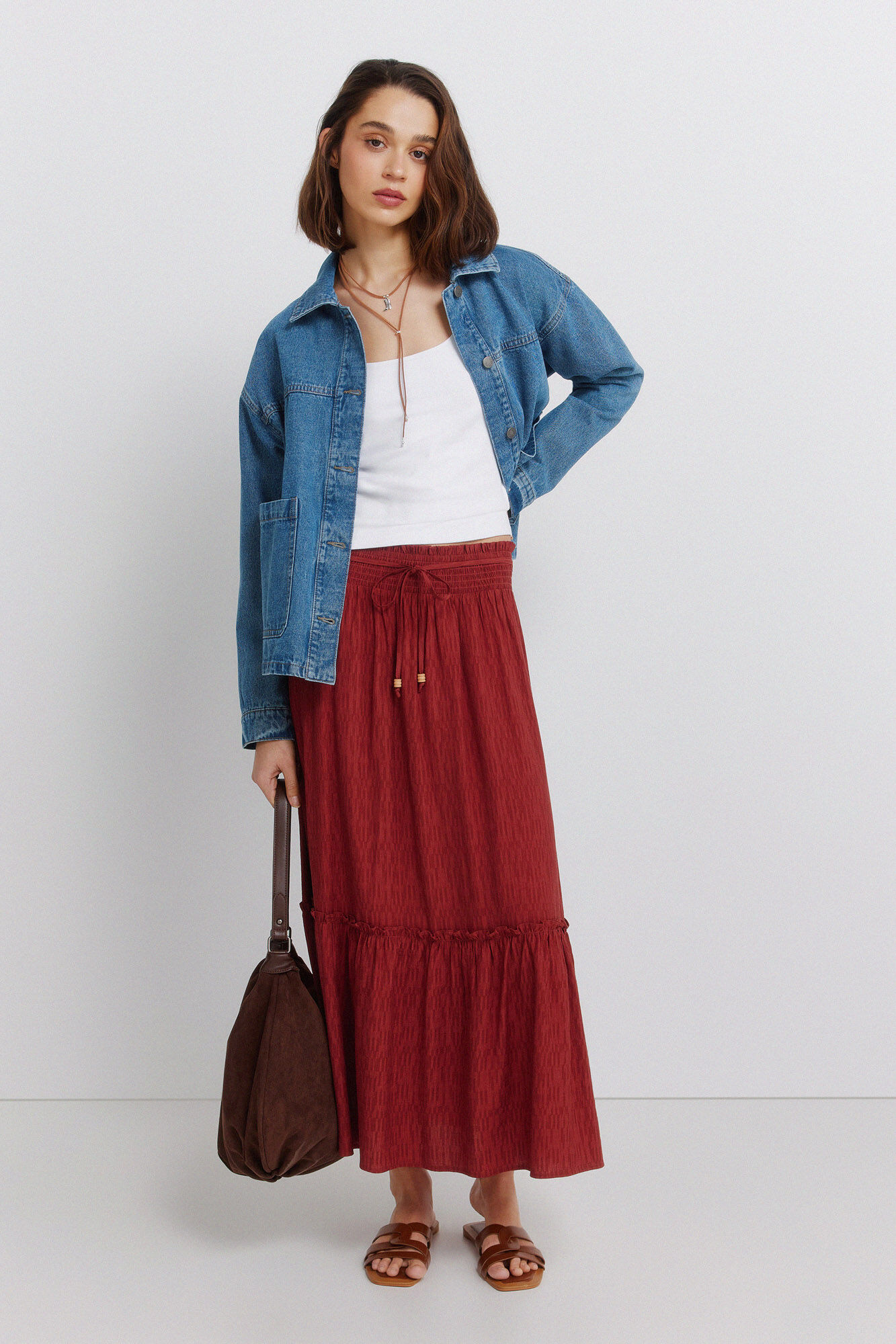 Springfield Falda midi de estructura coral