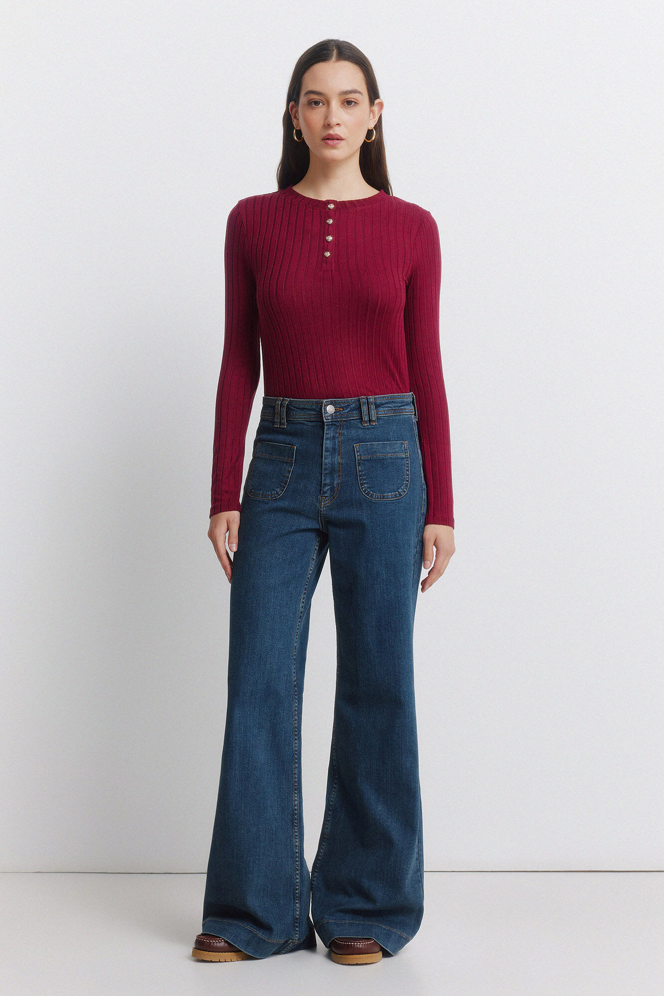 Springfield Playera con cuello de botones acanalados caf&eacute;