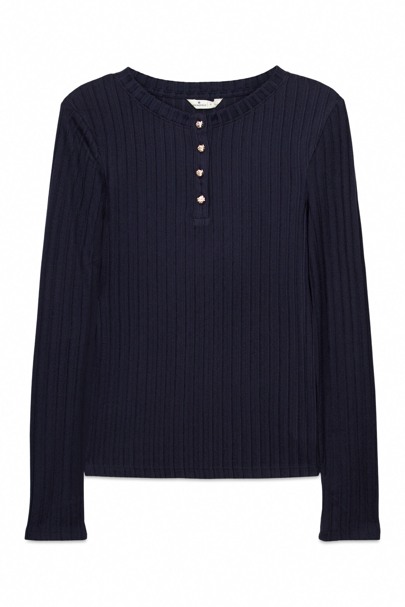 Springfield Playera con cuello de botones acanalados marino