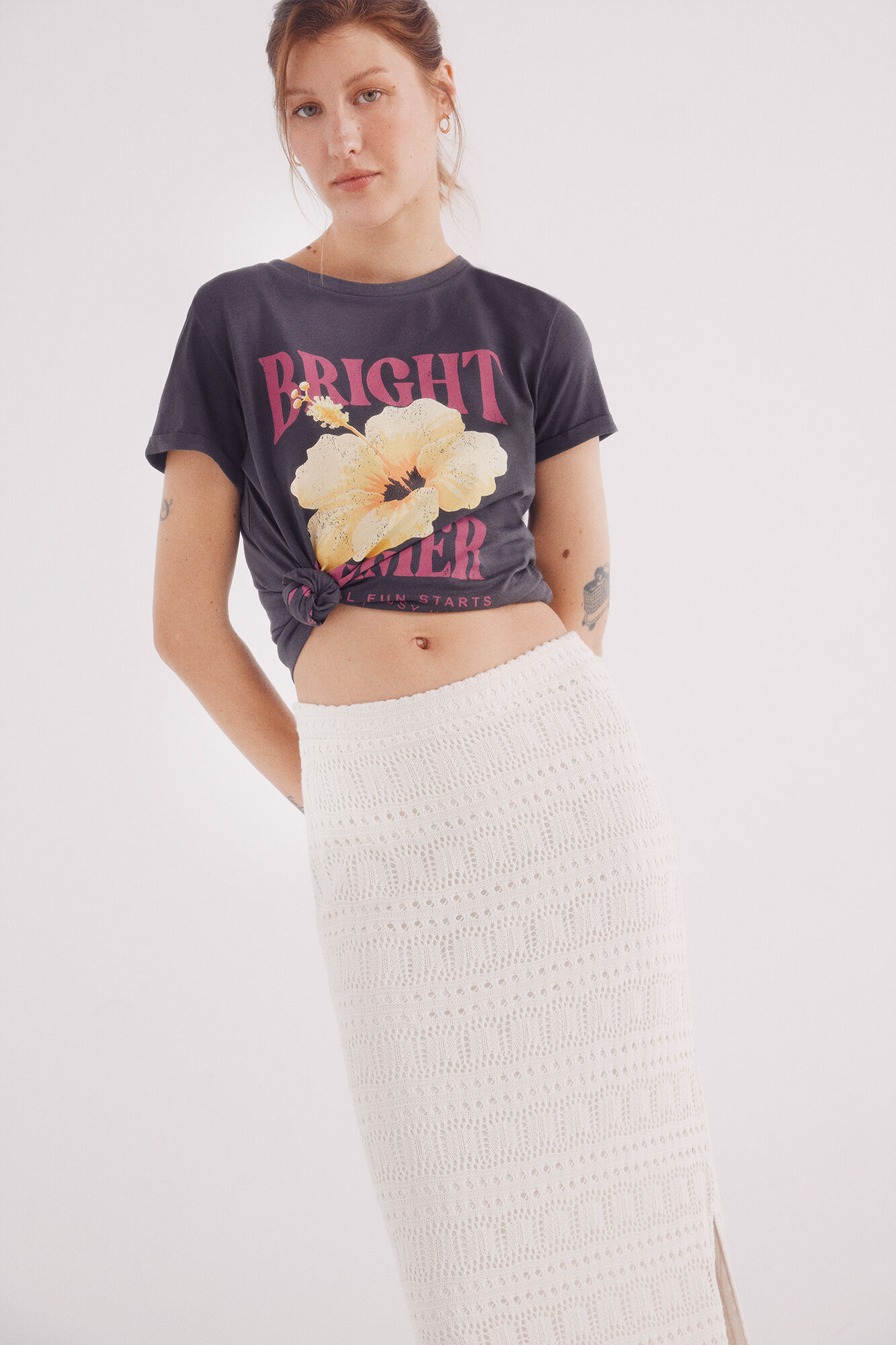 Springfield Falda crochet midi amarillo