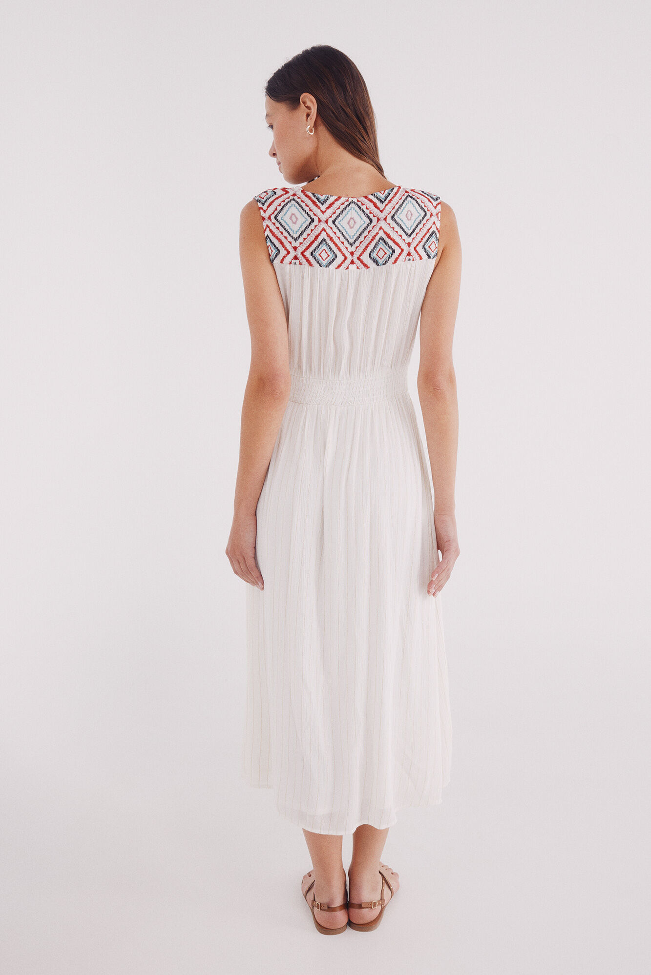 Springfield Vestido midi bordados &eacute;tnicos beige