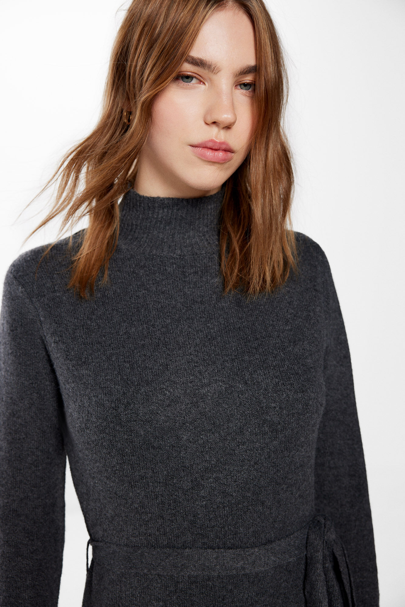 Springfield Vestido Midi Punto Cintur&oacute;n gris