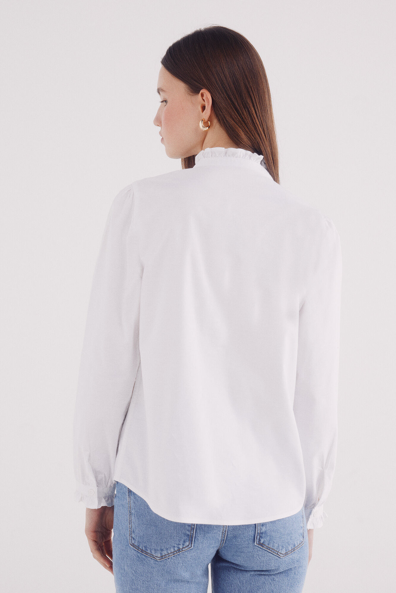 Springfield Blusa oxford cuello volante caf&eacute;