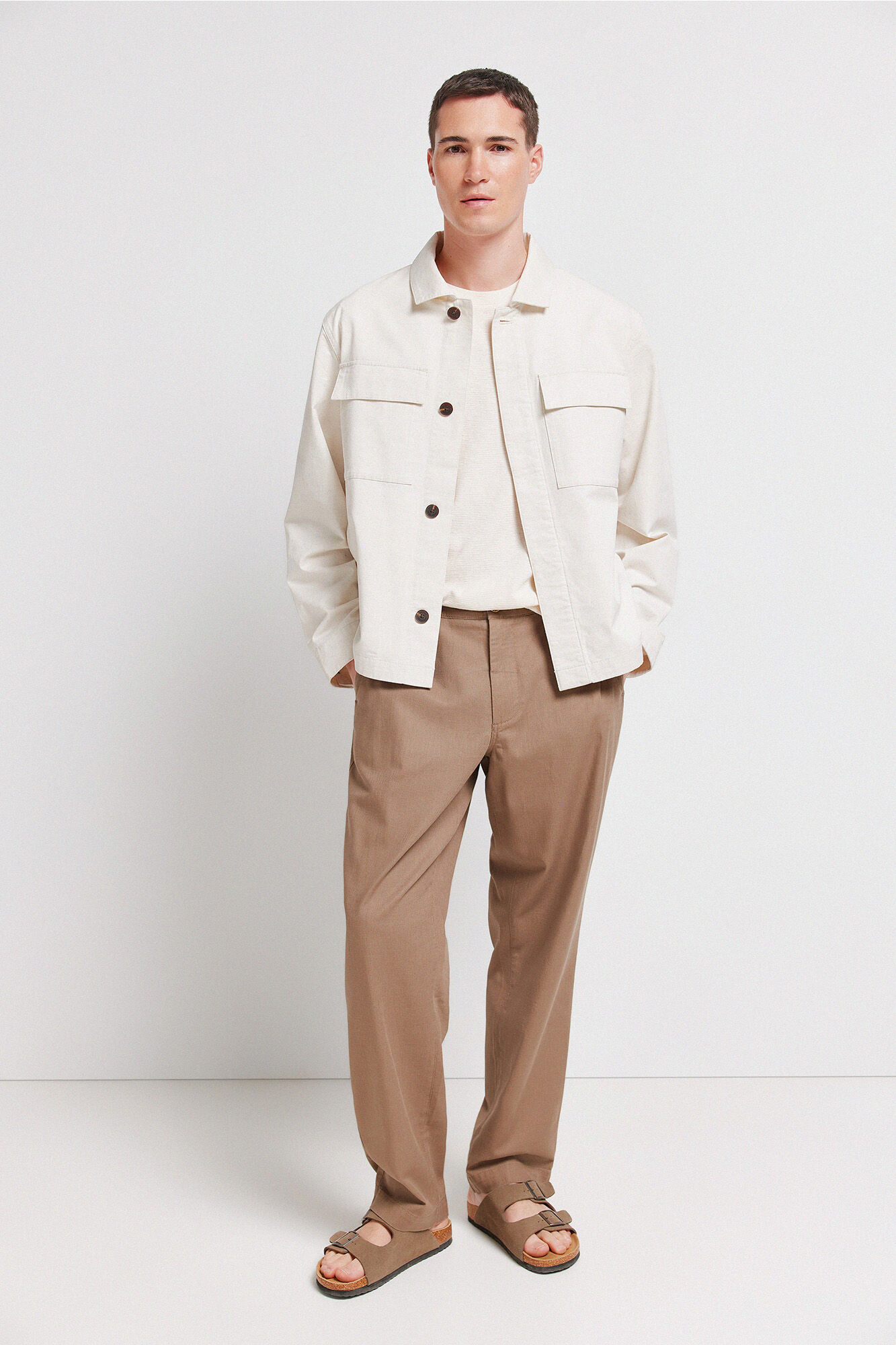 Springfield Sobrecamisa overshirt de lino y algod&oacute;n blanco