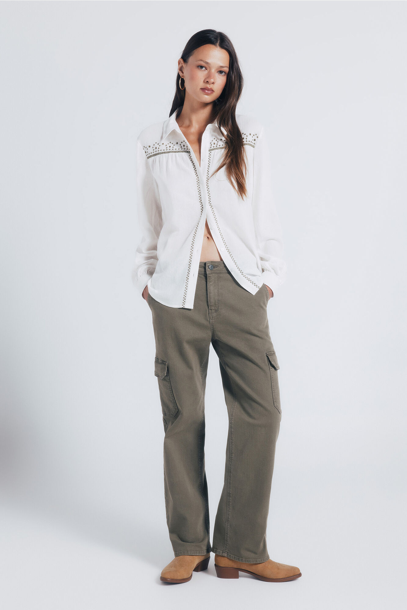 Springfield Camisa bordado canes&uacute; kaki