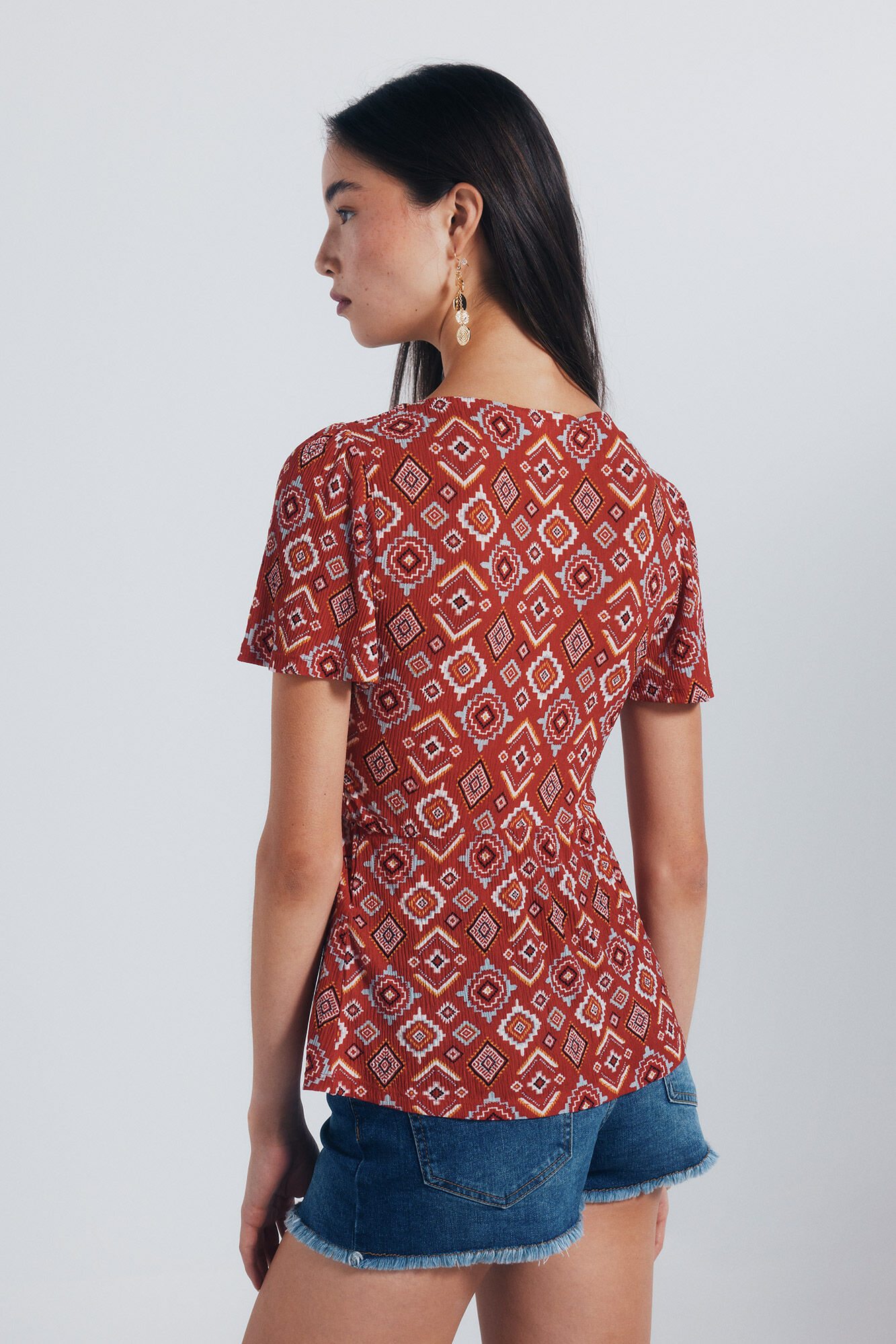 Springfield Top lace insertado estampado geom&eacute;trico  rojo