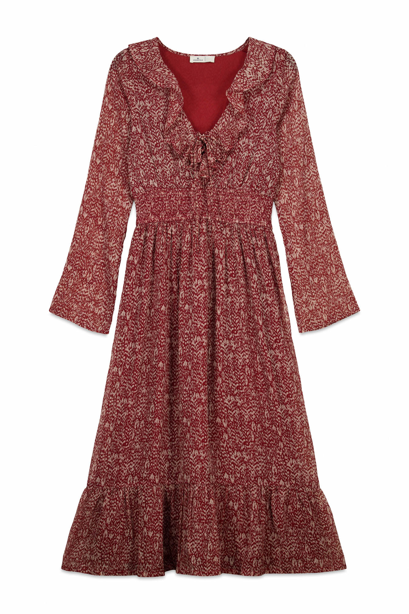 Springfield Vestido midi estampado con escote con volante p&uacute;rpura