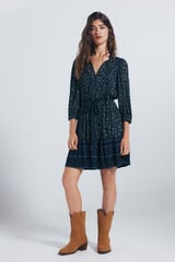 Springfield Vestido corto estampado cenefa azulado