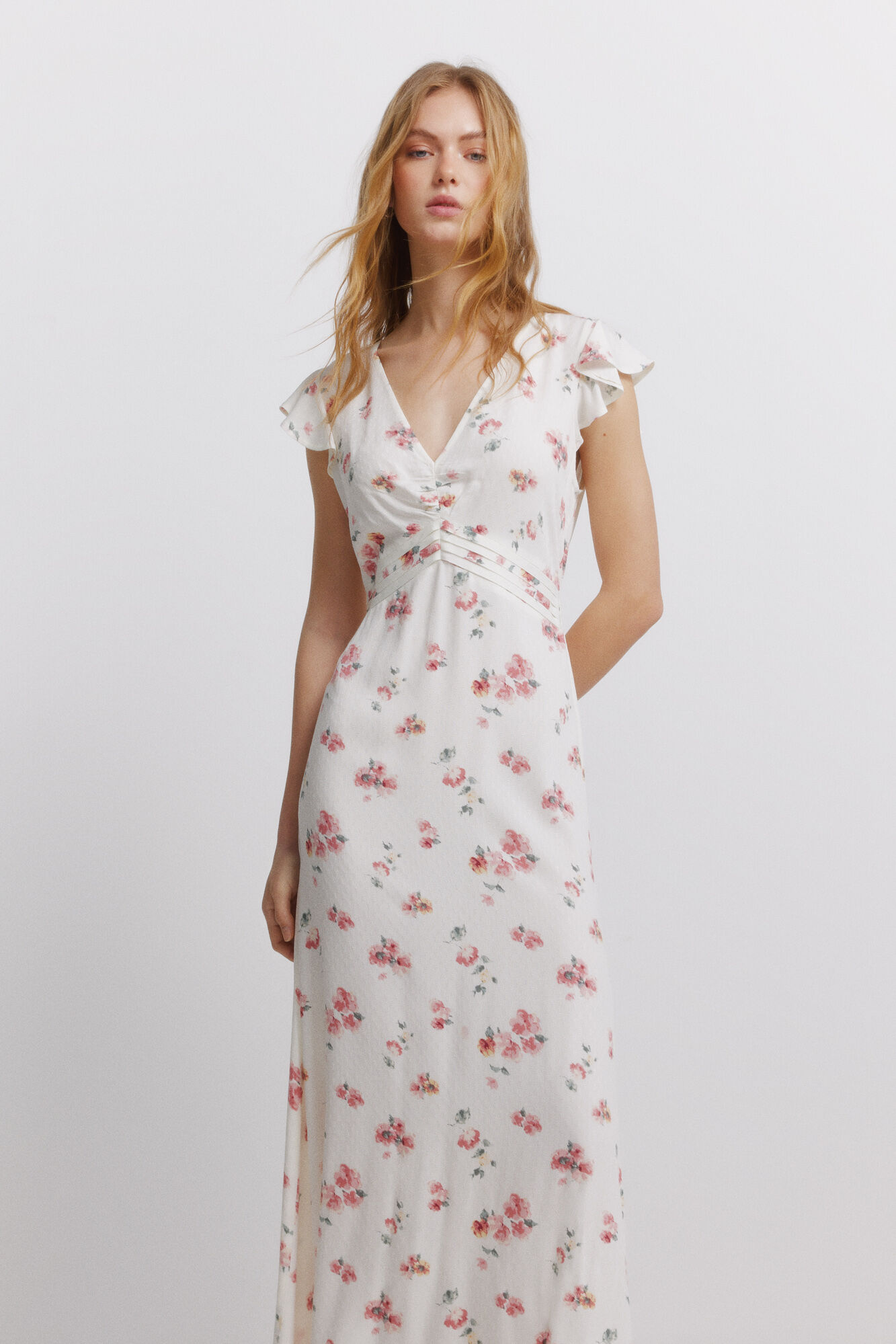 Springfield Vestido con pliegues bajo el pecho blanco