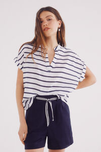 Springfield Blusa polera algodón estampada azulado