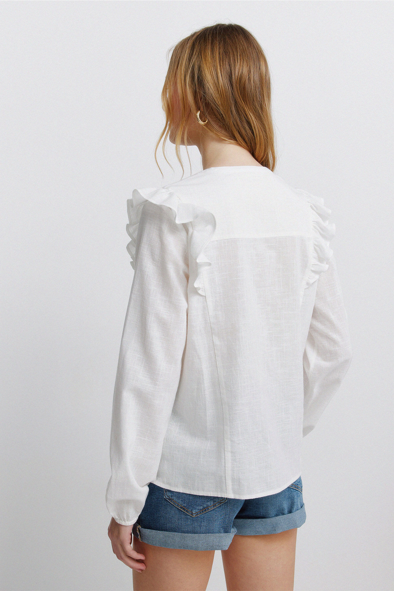 Springfield Blusa con volumen y volantes blanco