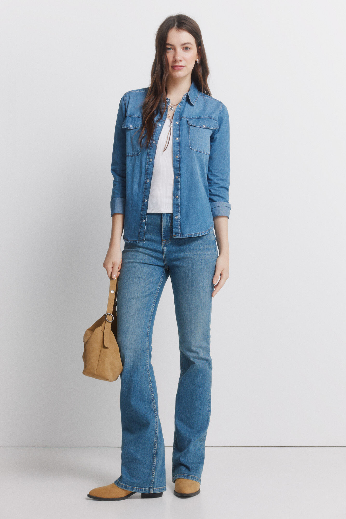 Springfield Camisa denim con bolsillos de algod&oacute;n azul