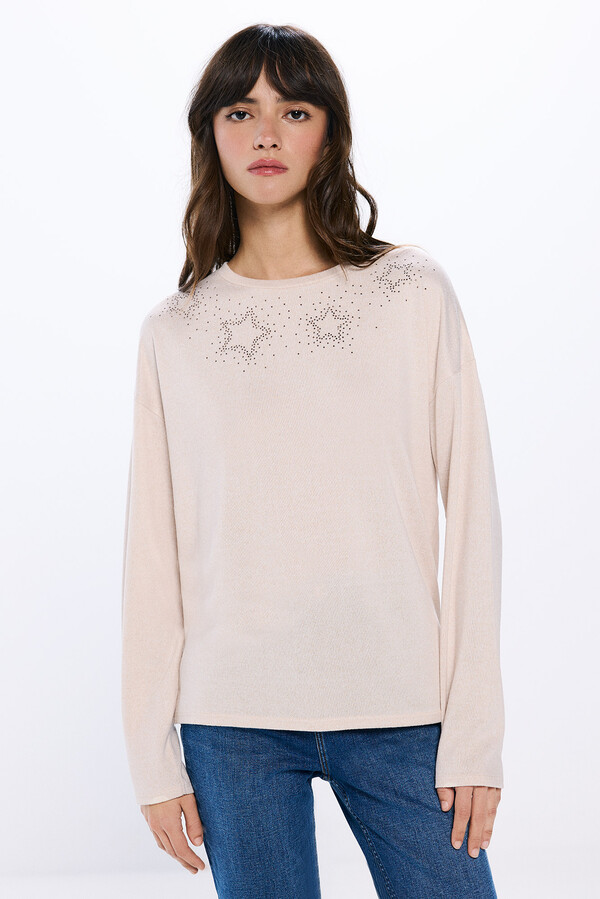 Springfield Playera estrellas tachuelas cristales café