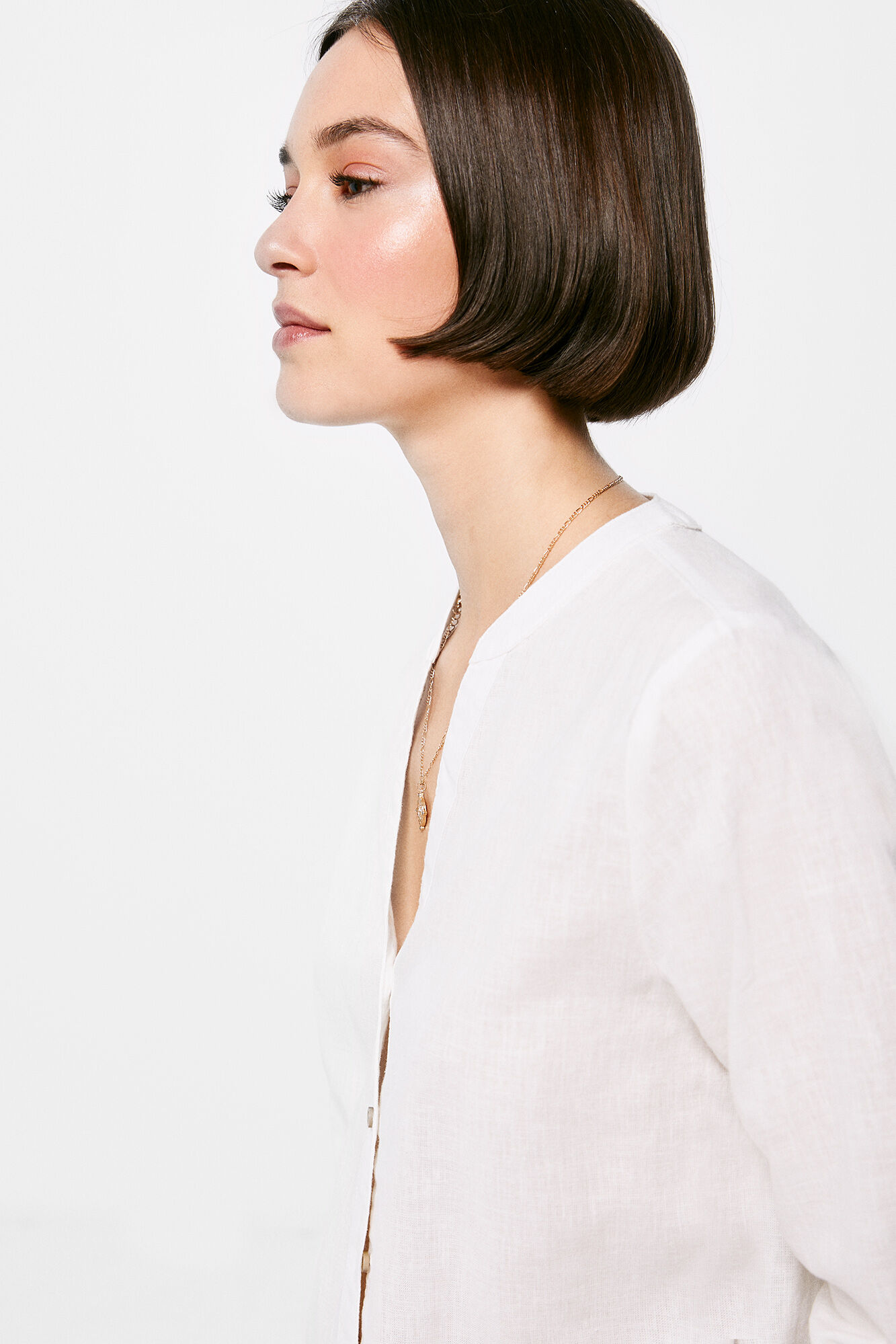 Springfield Camisa Cuello Mao Lino Algod&oacute;n amarillo