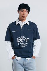 Springfield Polo de rugby con textos de corte cuadrado azul indigo