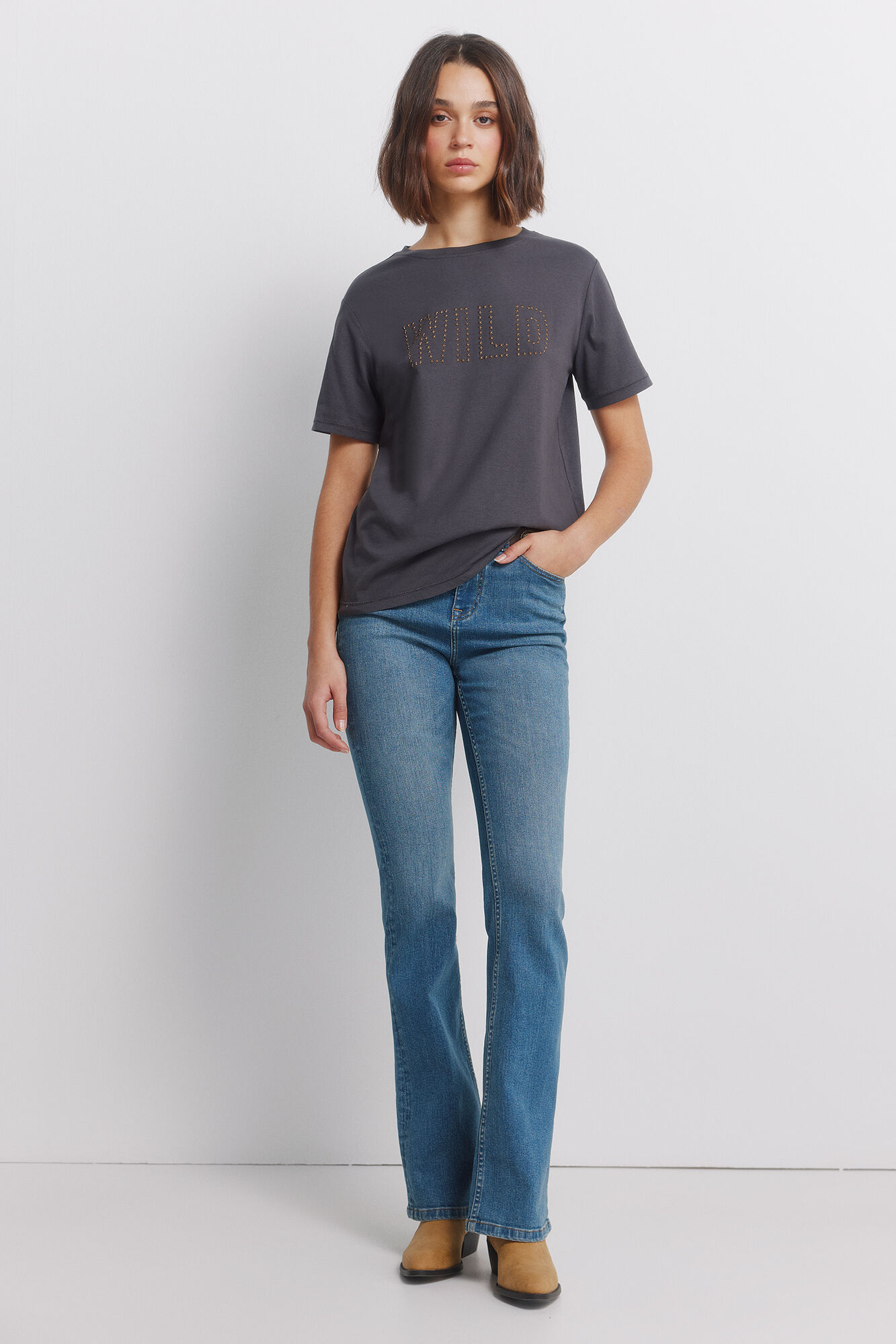 Springfield Playera manga corta con estoperoles de algod&oacute;n gris