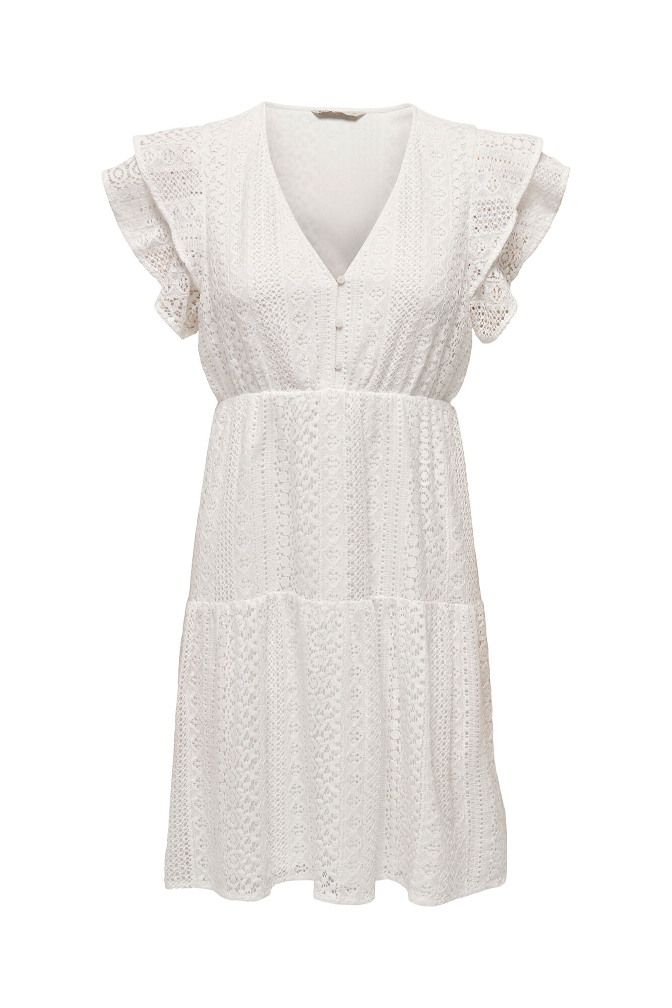 Only Vestido corto escote pico encaje natural