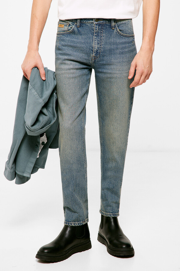 Springfield Jeans slim lavado medio ensuciado turquesa