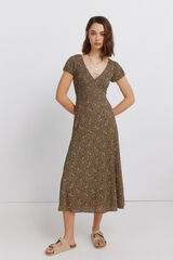 Springfield Vestido midi estampado cenefa kaki