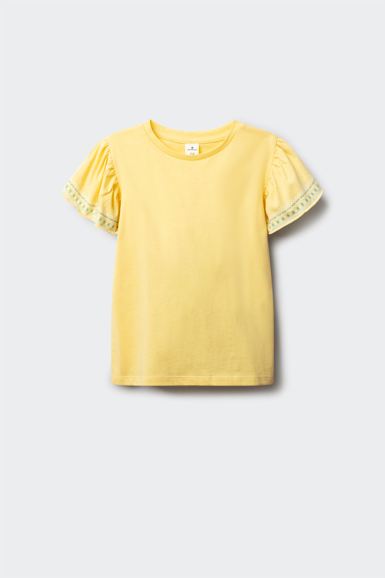 Springfield Kids Playera de manga corta b&aacute;sica con volante estampado ni&ntilde;a amarillo