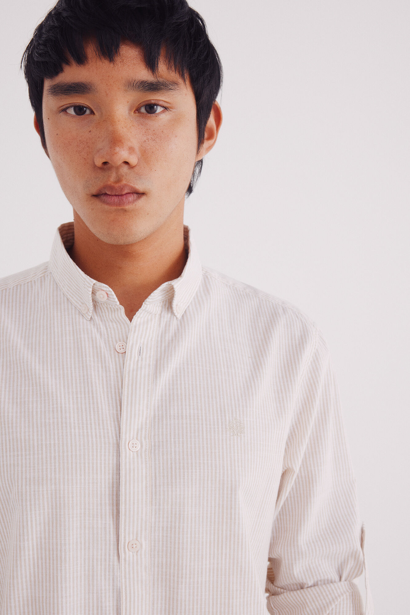 Springfield Camisa cotton slub rayas beige