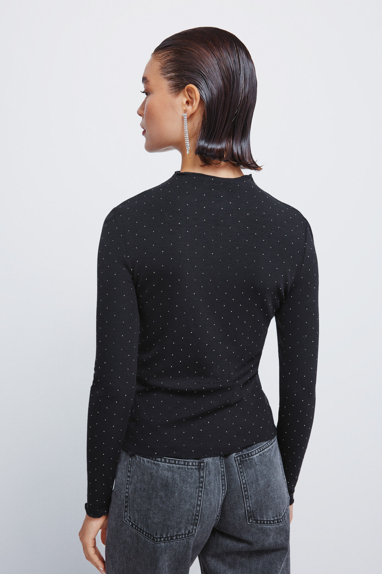 Springfield Playera con diamantes de imitaci&oacute;n negro