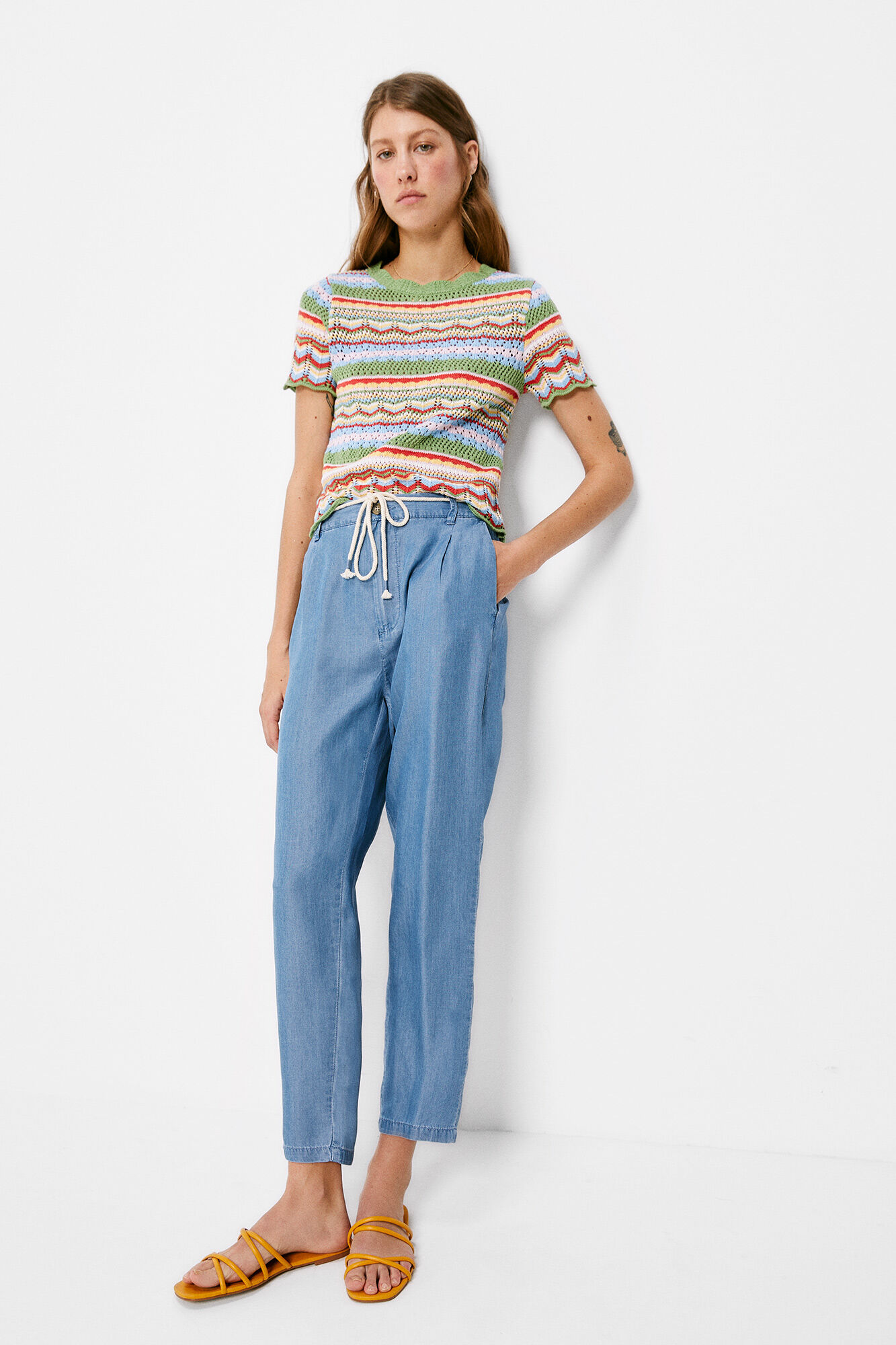 Springfield Pantal&oacute;n Tencel Cintur&oacute;n azul