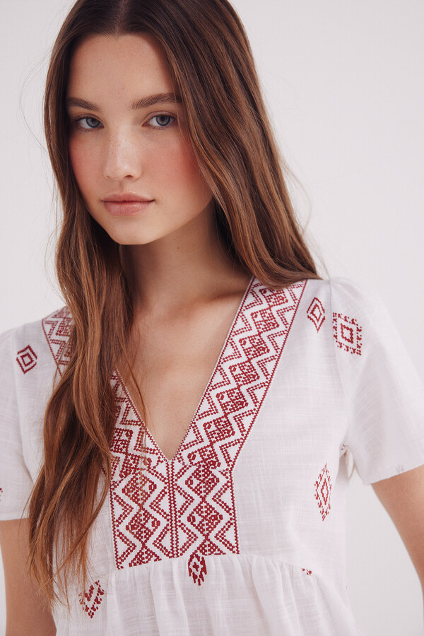 Springfield Blusa escote cenefa motivos étnicos rojo